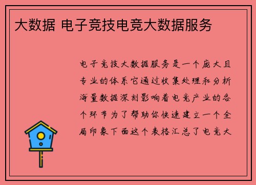 大数据 电子竞技电竞大数据服务