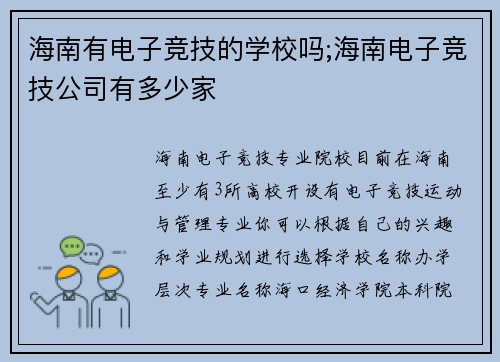海南有电子竞技的学校吗;海南电子竞技公司有多少家