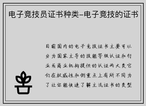 电子竞技员证书种类-电子竞技的证书